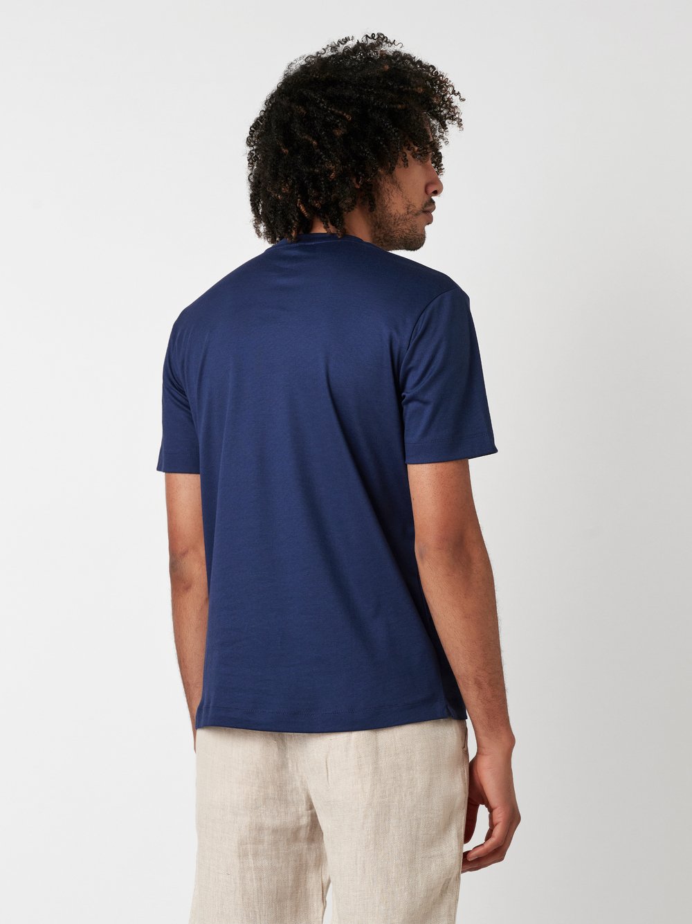 T-Shirt linen checks  blue and sand Rueckansicht
