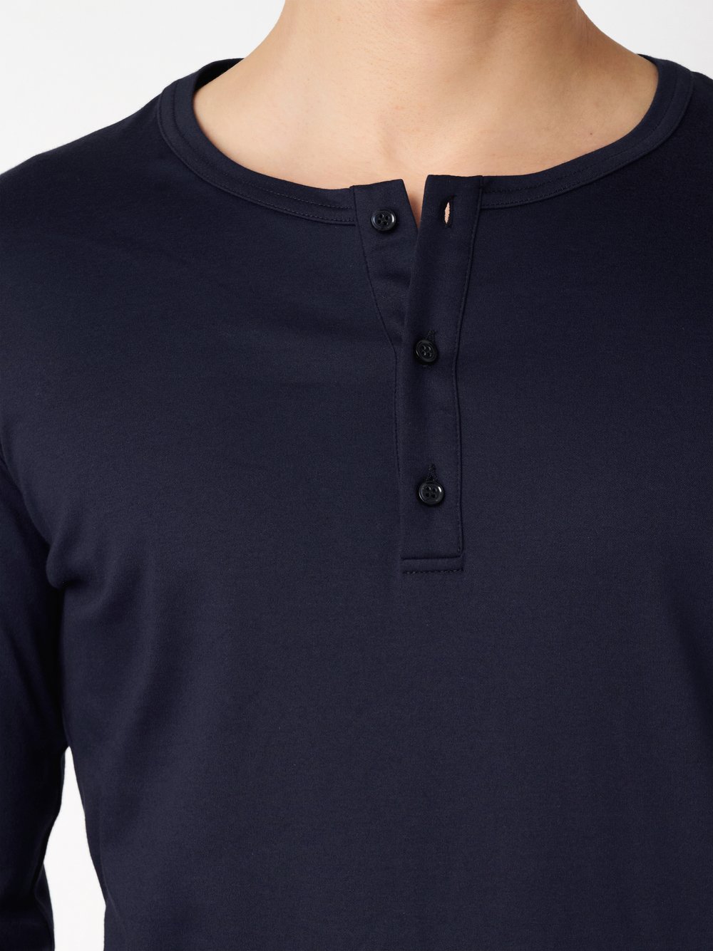 Mens polo shirt casual henley in solid navy, detail view
