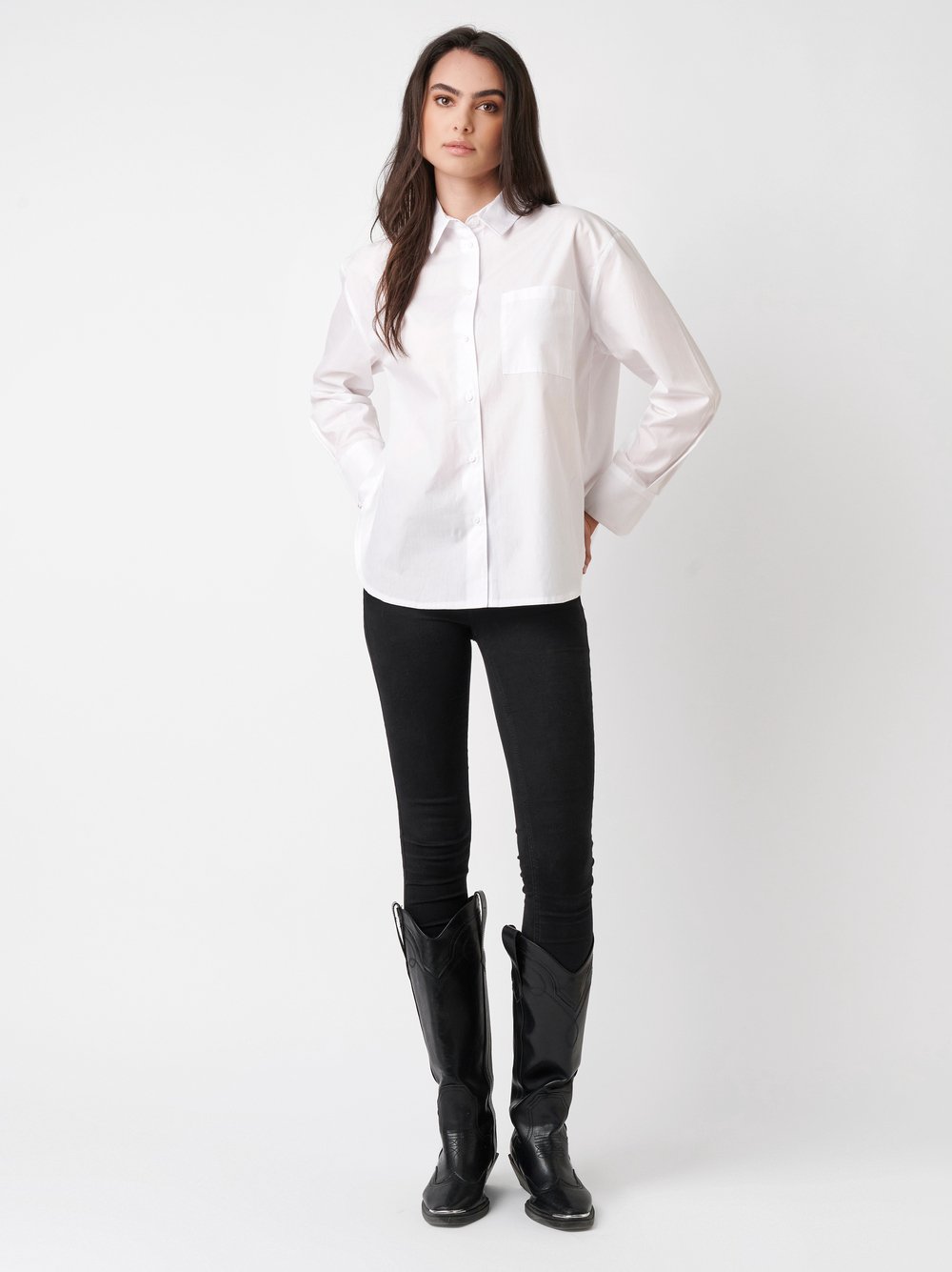 Blouse Finja white popeline outfit view Blouse Finja white popeline outfit view