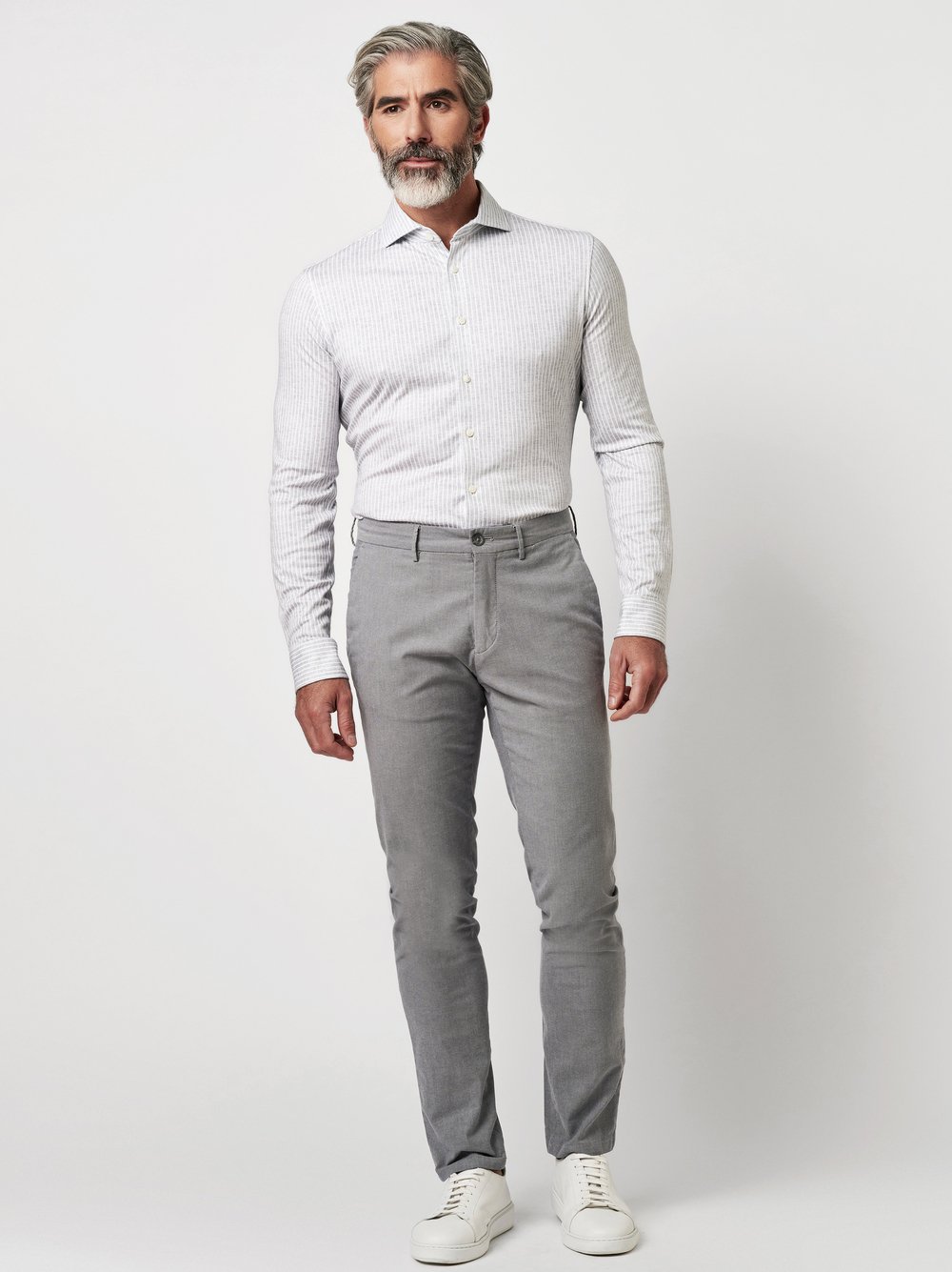 Hemd Luxury Hai light grey linen stripes Outfitansicht Hemd Luxury Hai light grey linen stripes Outfitansicht
