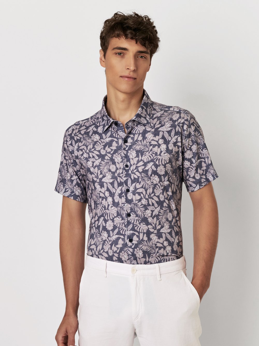 Hemd Casual Kent outlined leaves grey Vorderansicht Hemd Casual Kent outlined leaves grey Vorderansicht