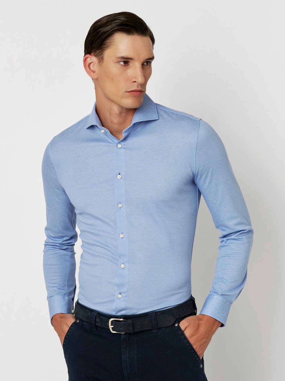 Shirt Luxury Hai blue twill front view Shirt Luxury Hai blue twill front view