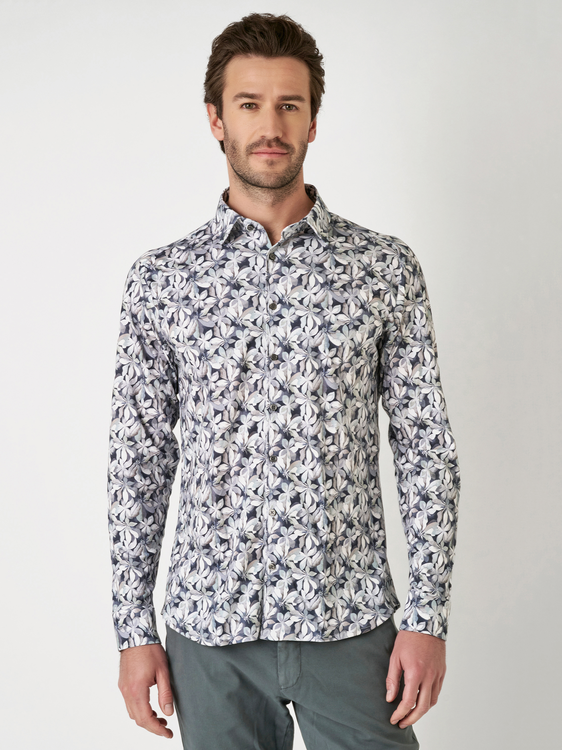 Shirt | Style »Casual Kent« small anthracite leafs