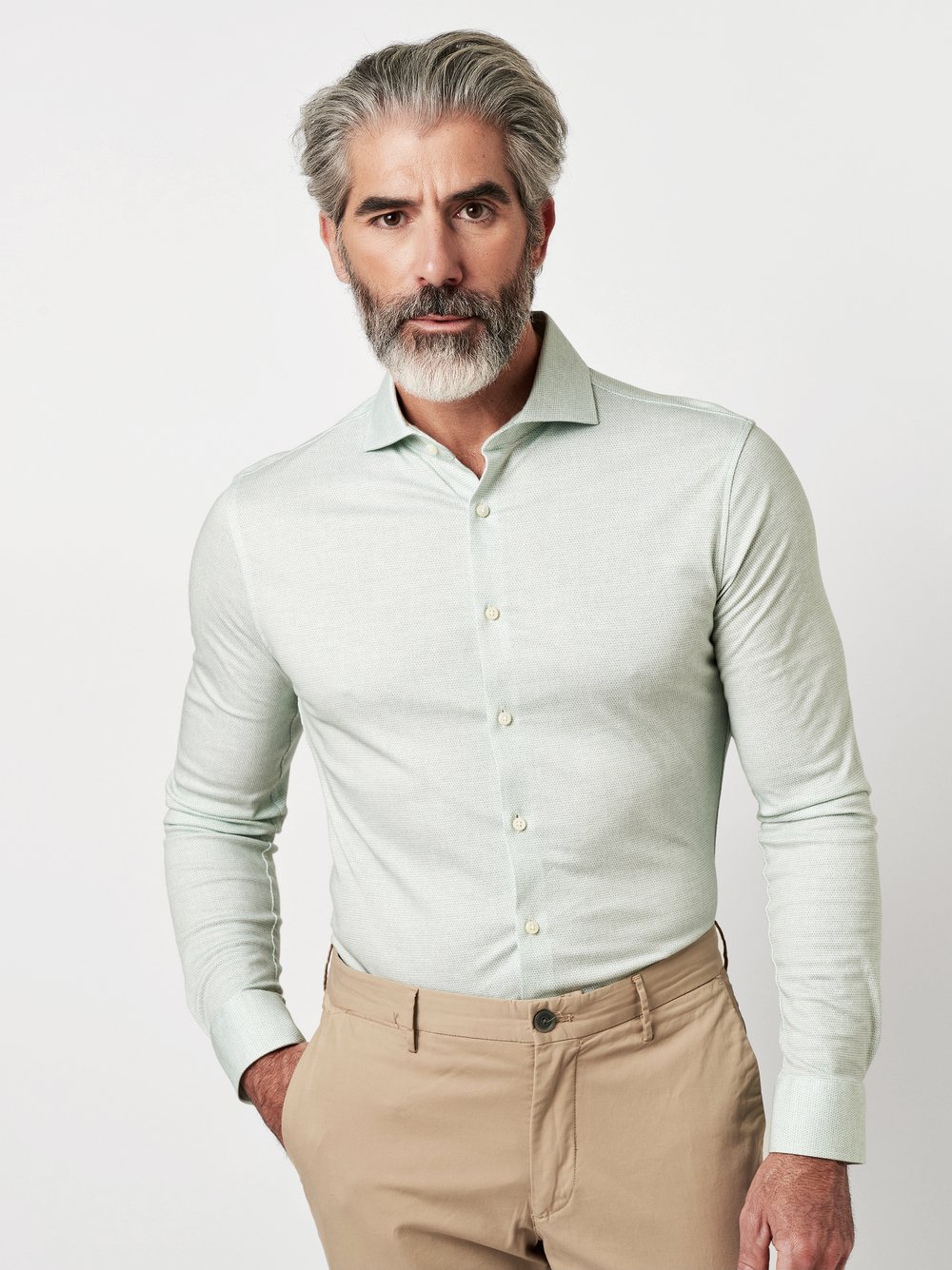 Shirt Luxury Hai lightgreen minimal dots front view Shirt Luxury Hai lightgreen minimal dots front view