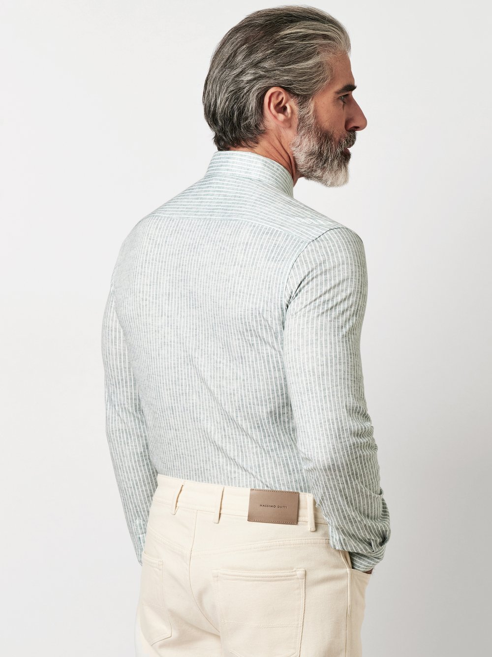 Shirt Luxury Hai green linen stripes rear view Shirt Luxury Hai green linen stripes rear view