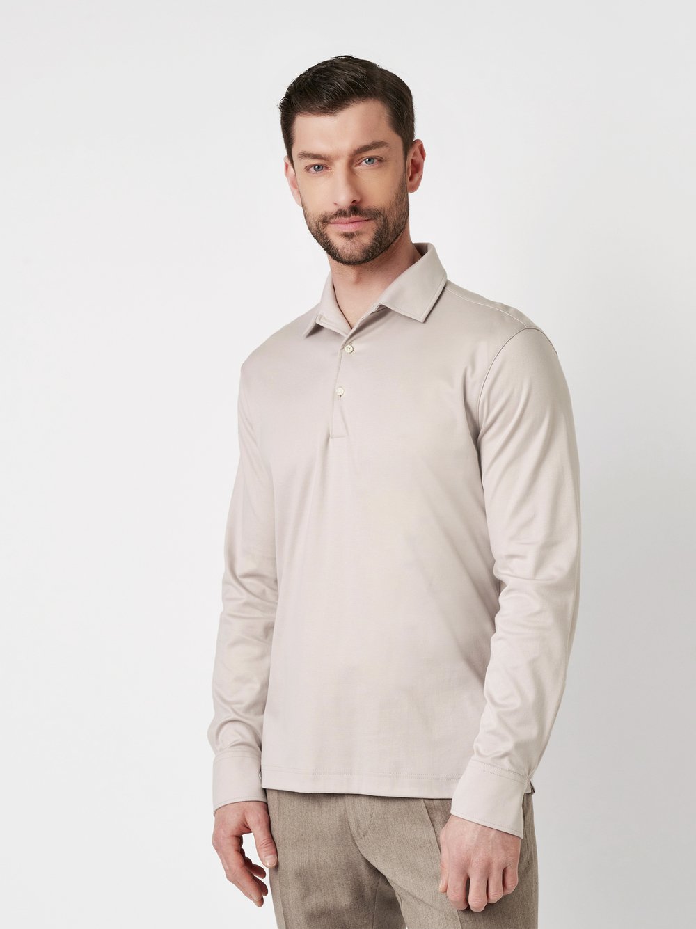 Polo Luxury Two Ply Polo Revers solid light brown Vorderansicht Polo Luxury Two Ply Polo Revers solid light brown Vorderansicht