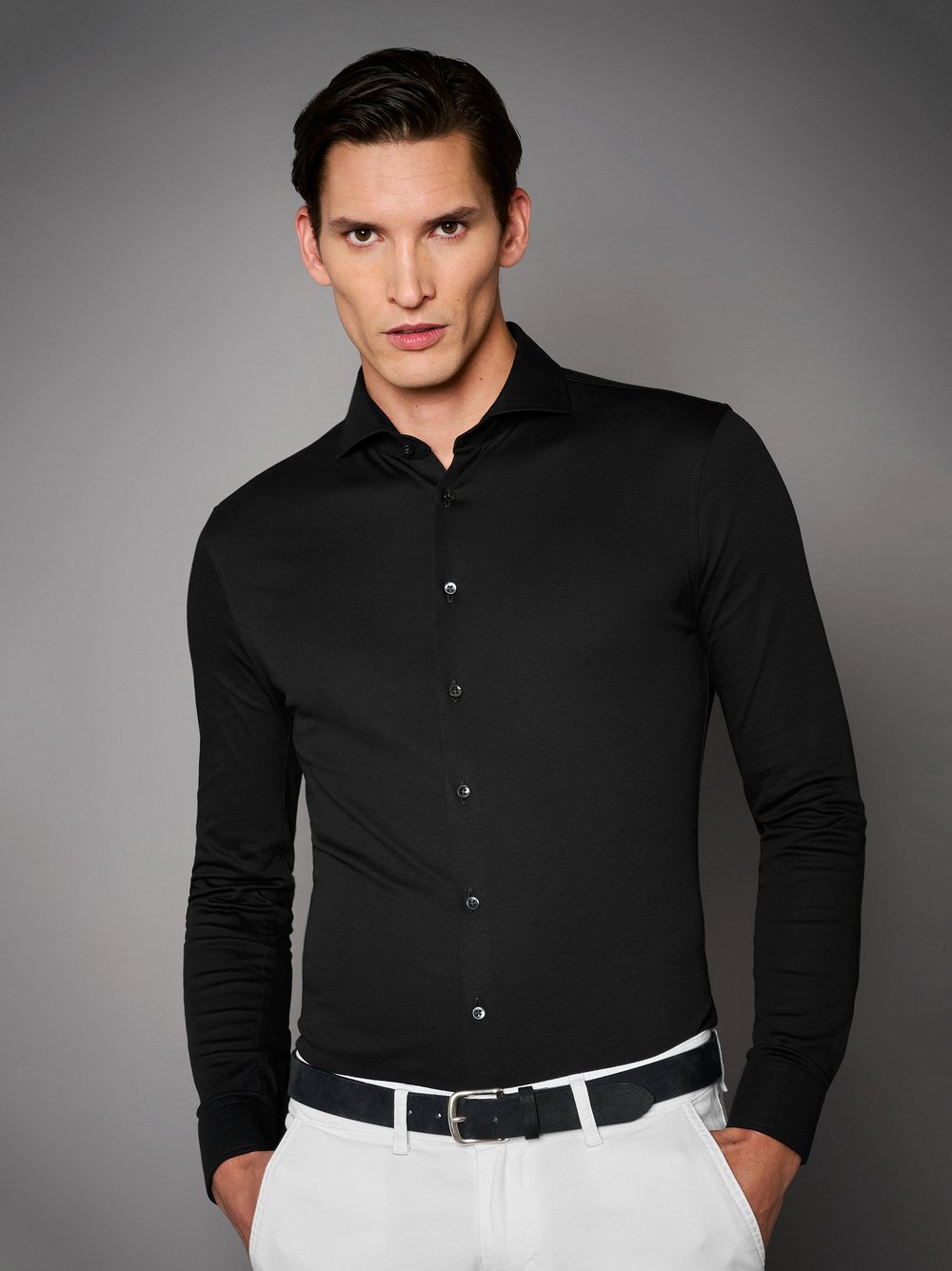 Hemd Luxury Hai solid black Vorderansicht