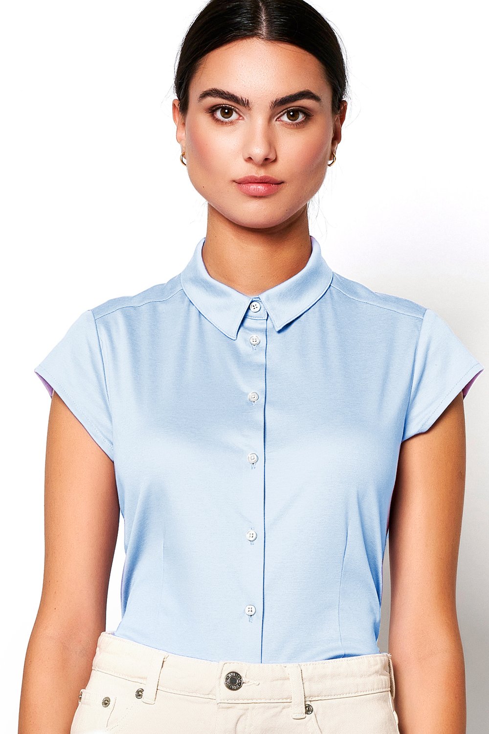 Bluse Pia small stripe white blue Detailansicht