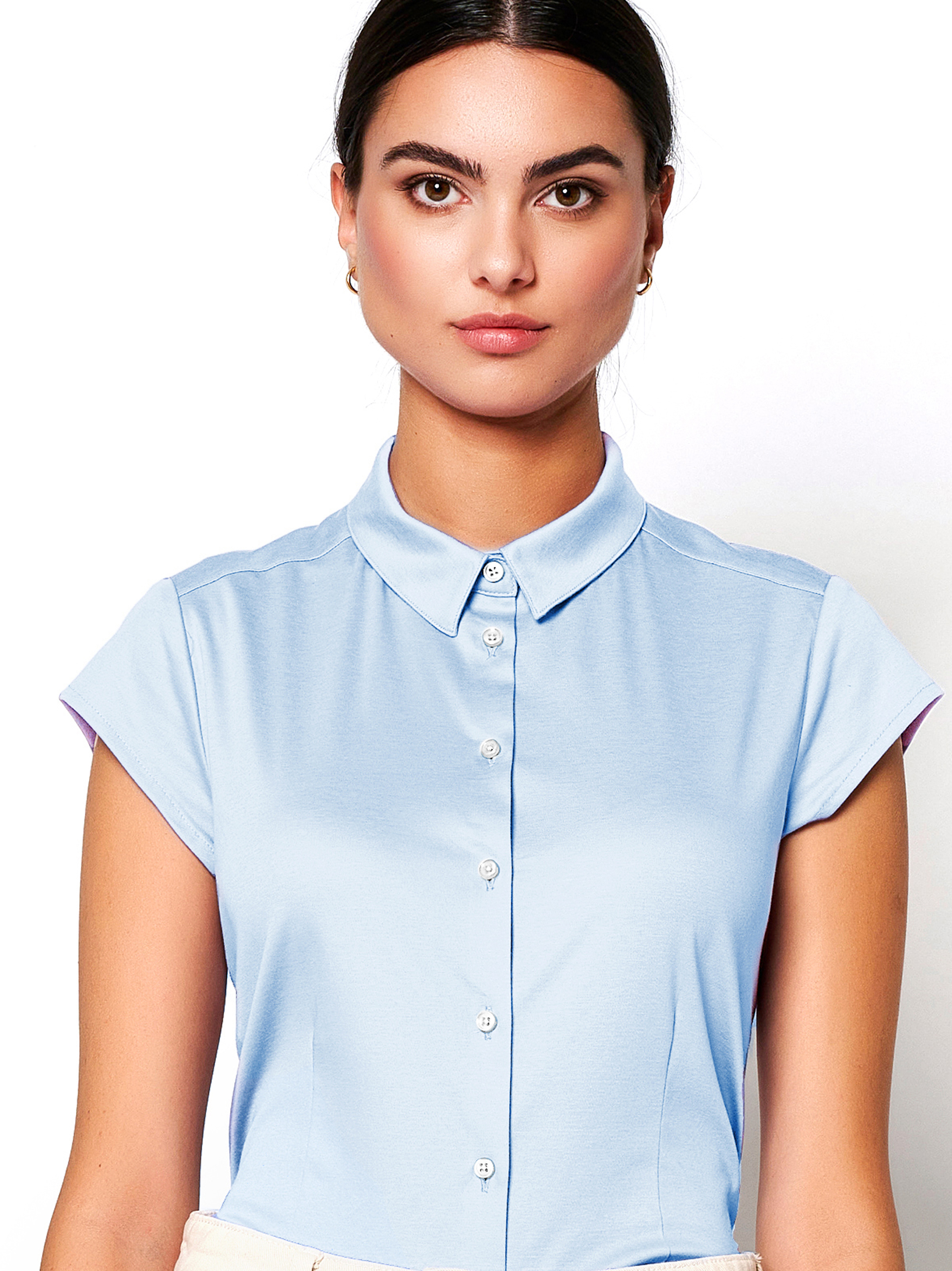 Blouse Pia small stripe white blue detail view Blouse Pia small stripe white blue detail view