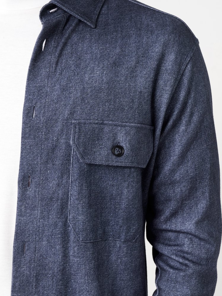 Mens shirt casual overshirt kent in dark blue denim, detail view