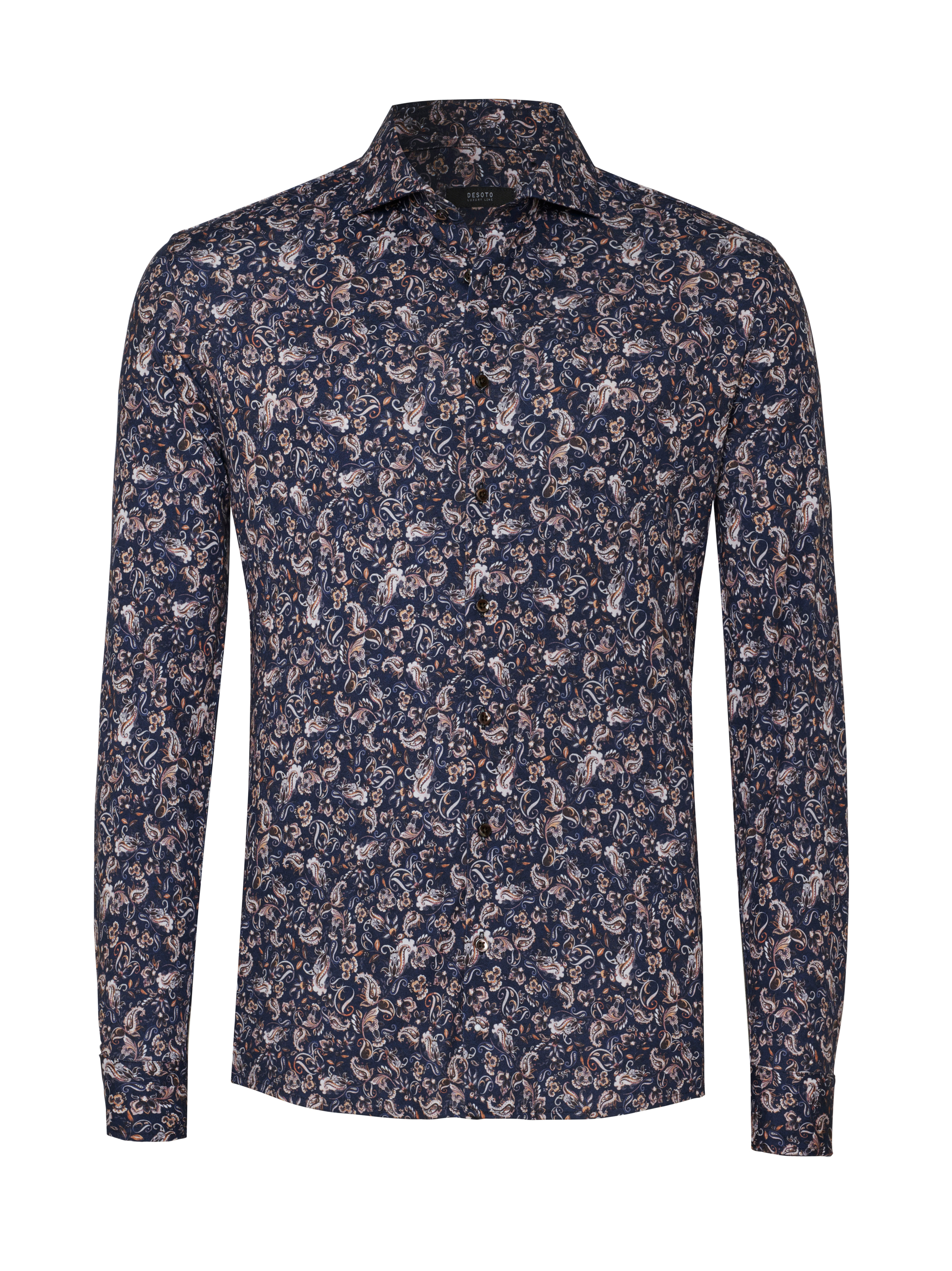 Mens shirt luxury hai in brown paisley flowers, product view