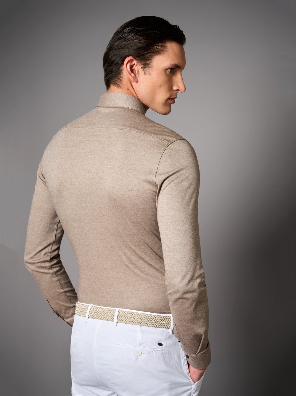 Shirt Luxury Hai sand grey pique rear view