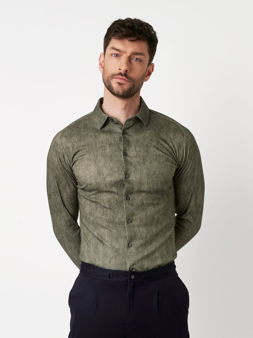Shirt Casual Kent light green corduroy front view