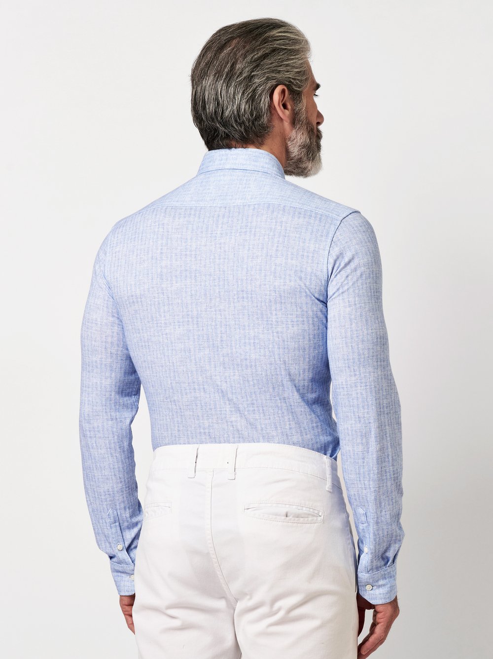Shirt Luxury Hai light blue linen herringbone rear view Shirt Luxury Hai light blue linen herringbone rear view