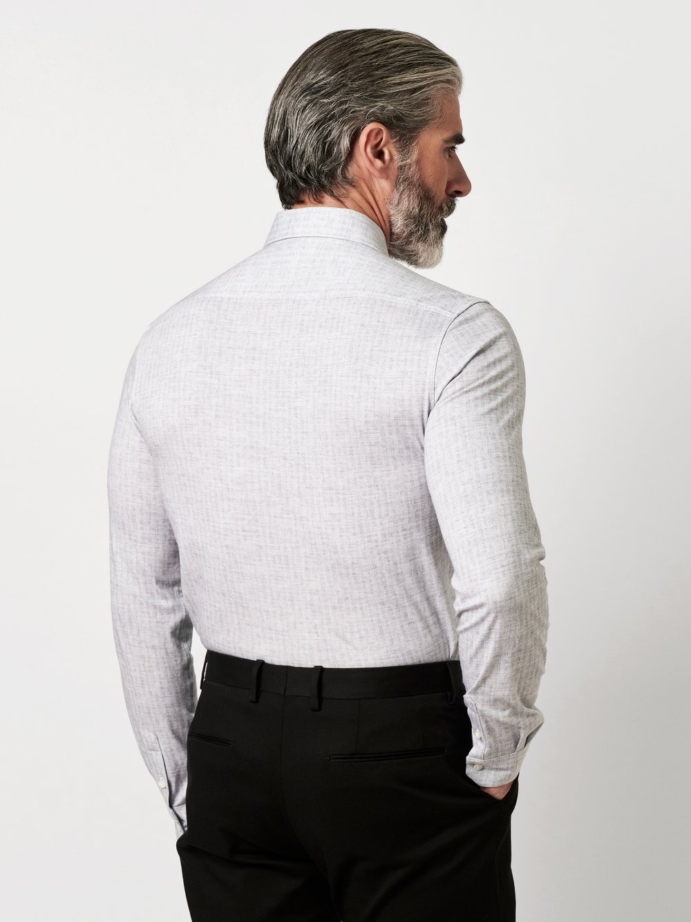 Shirt Luxury Hai light grey linen herringbone rear view Shirt Luxury Hai light grey linen herringbone rear view