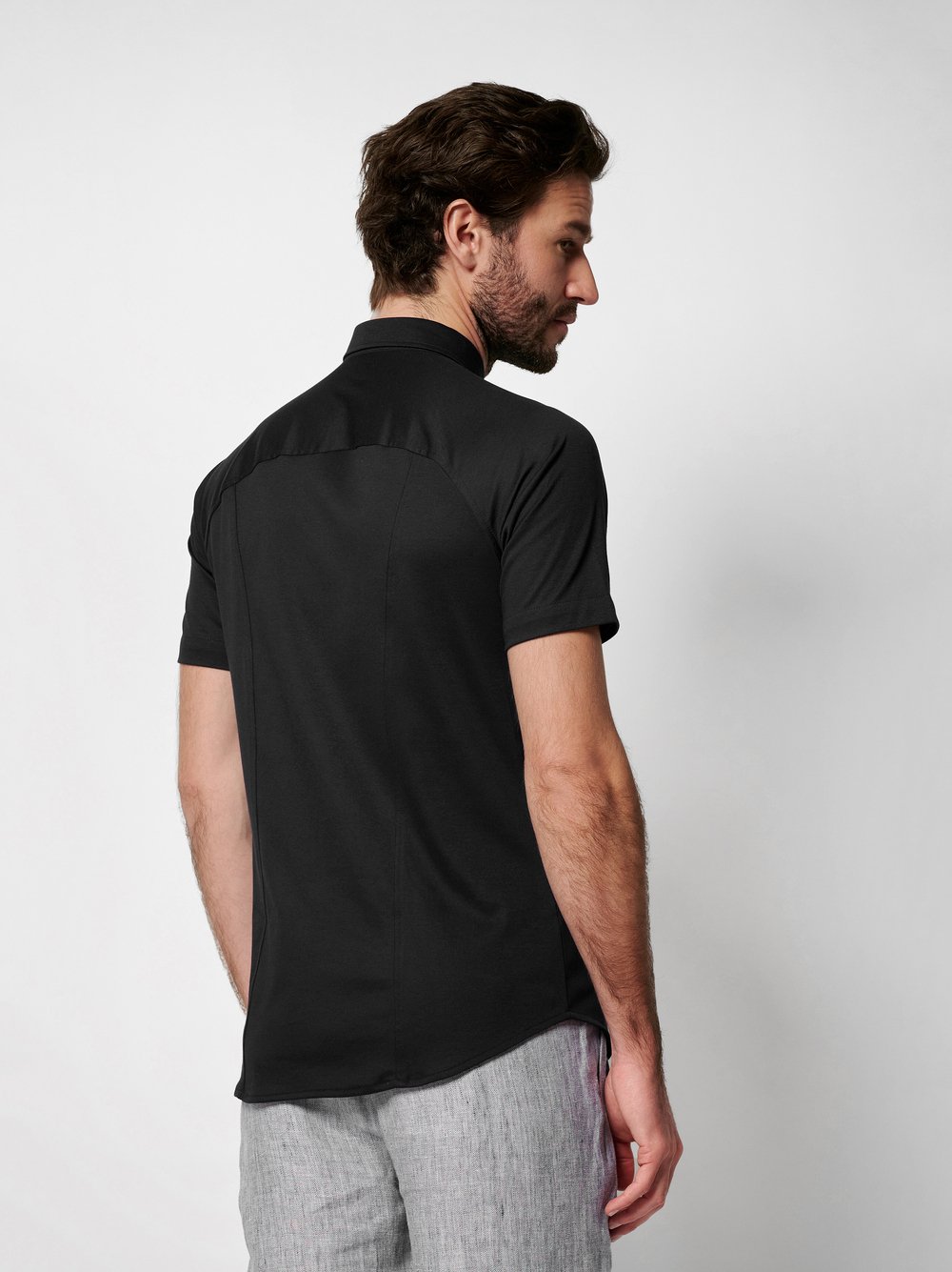 Hemd Modern Button Down solid black Rueckansicht