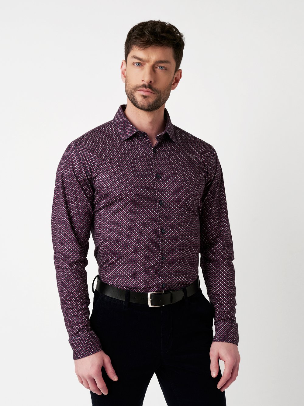 Shirt | Style »Casual Kent« burgundy navy metric