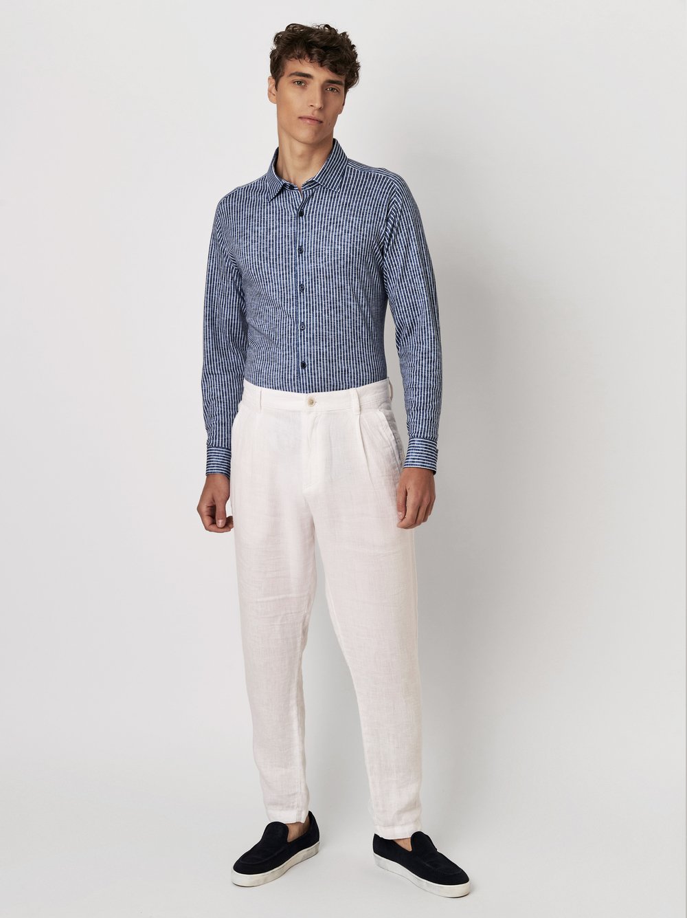 Hemd Casual Kent linen stripes  navy Outfitansicht