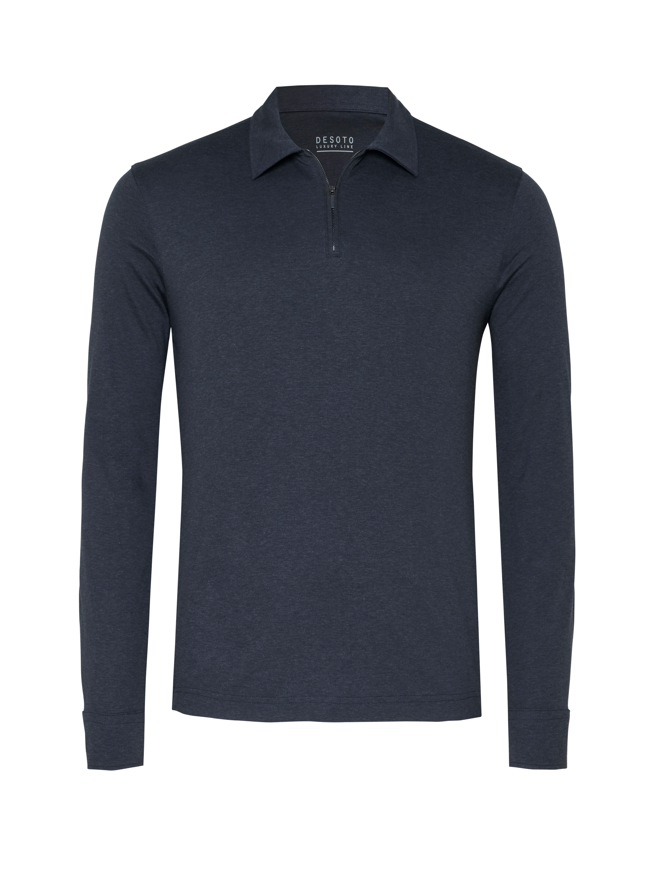 Mens polo shirt uxury polo zip in dark blue melange, product view