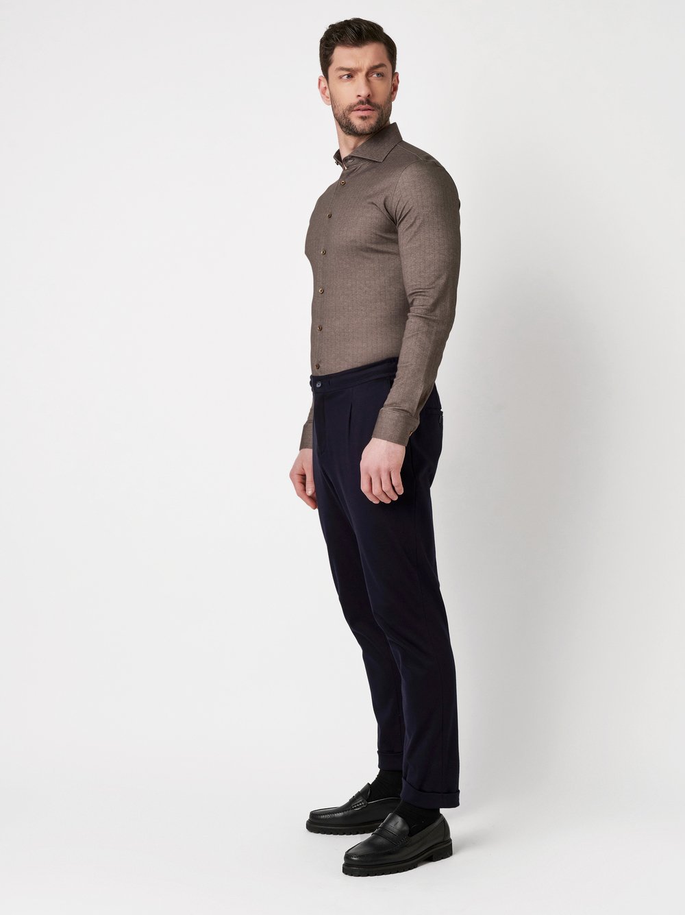 Shirt Luxury Hai brown herringbone outfit view