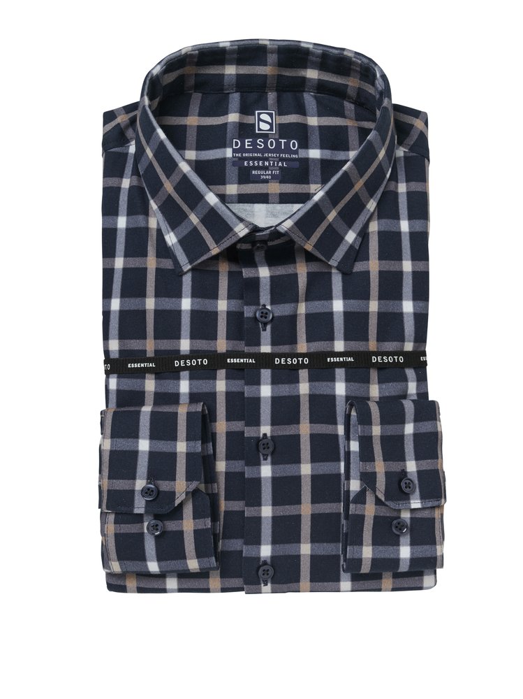 Mens shirt essential kent in beige big check, product view