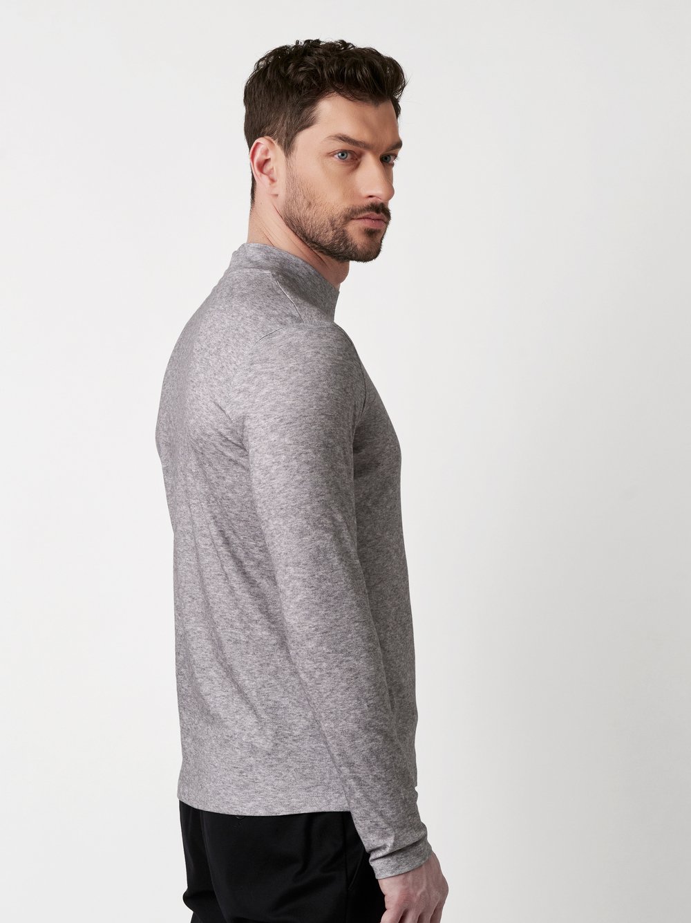 T-Shirt Casual Turtleneck grey flannel rear view