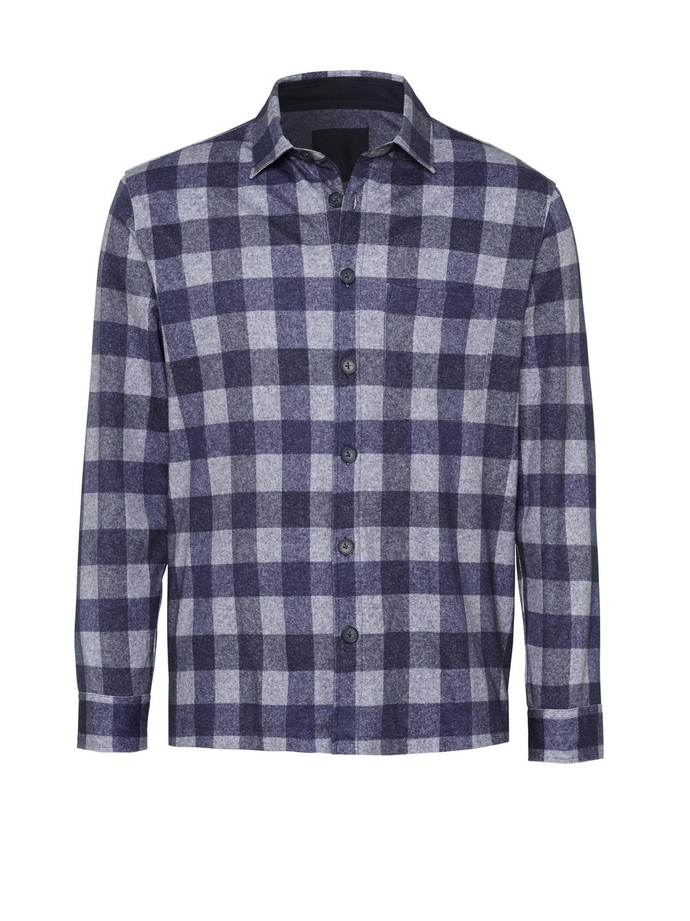 Herrenhemd Casual Shacket in grey blue flannel check, freigestellte Produktansicht