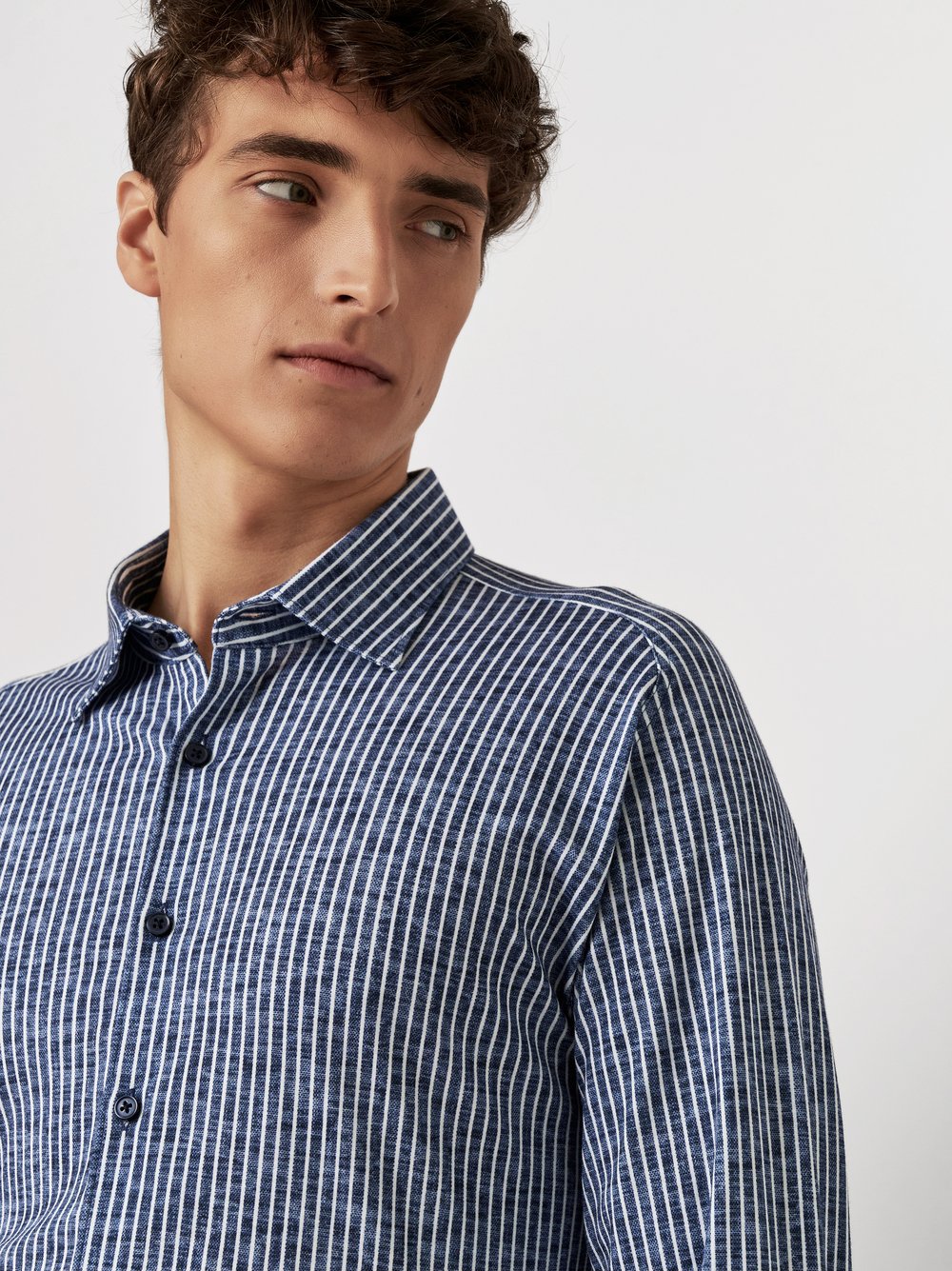 Hemd Casual Kent linen stripes  navy Detailansicht