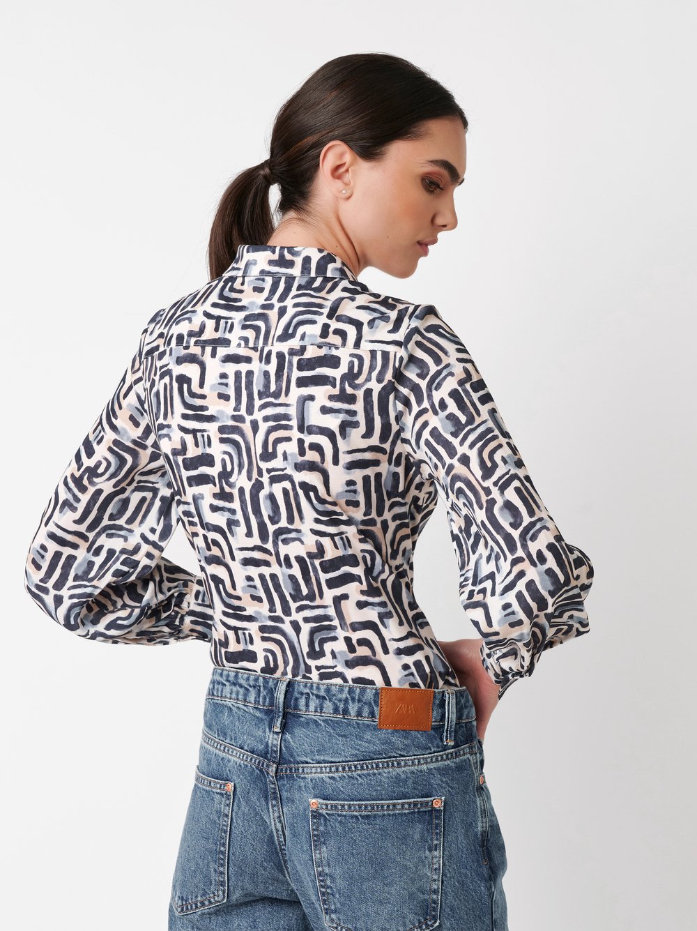 Bluse Pia aquarell blue creme Rueckansicht