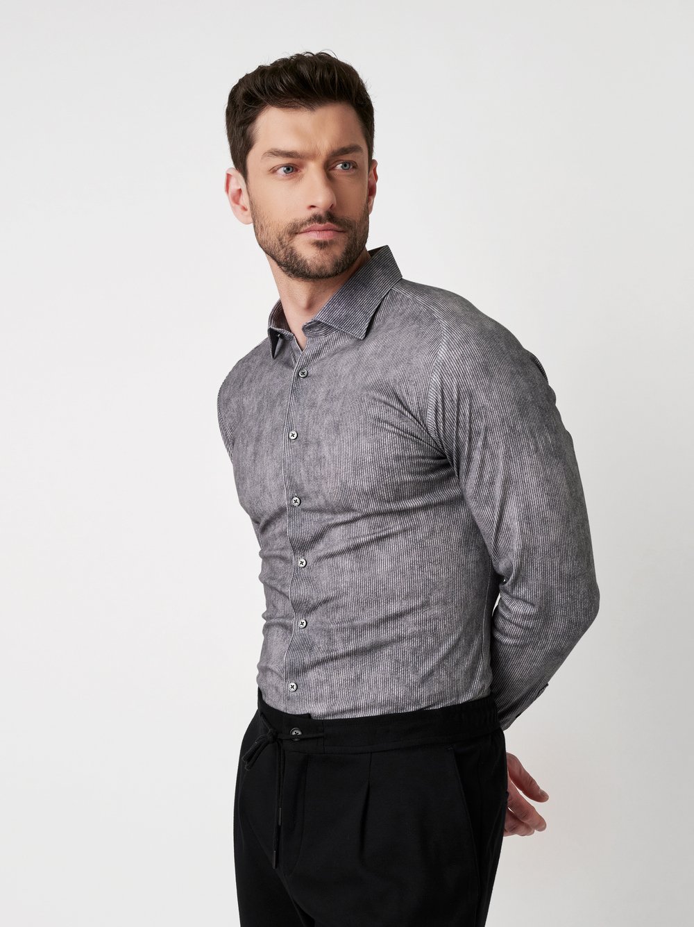 Shirt Casual Kent grey corduroy front view