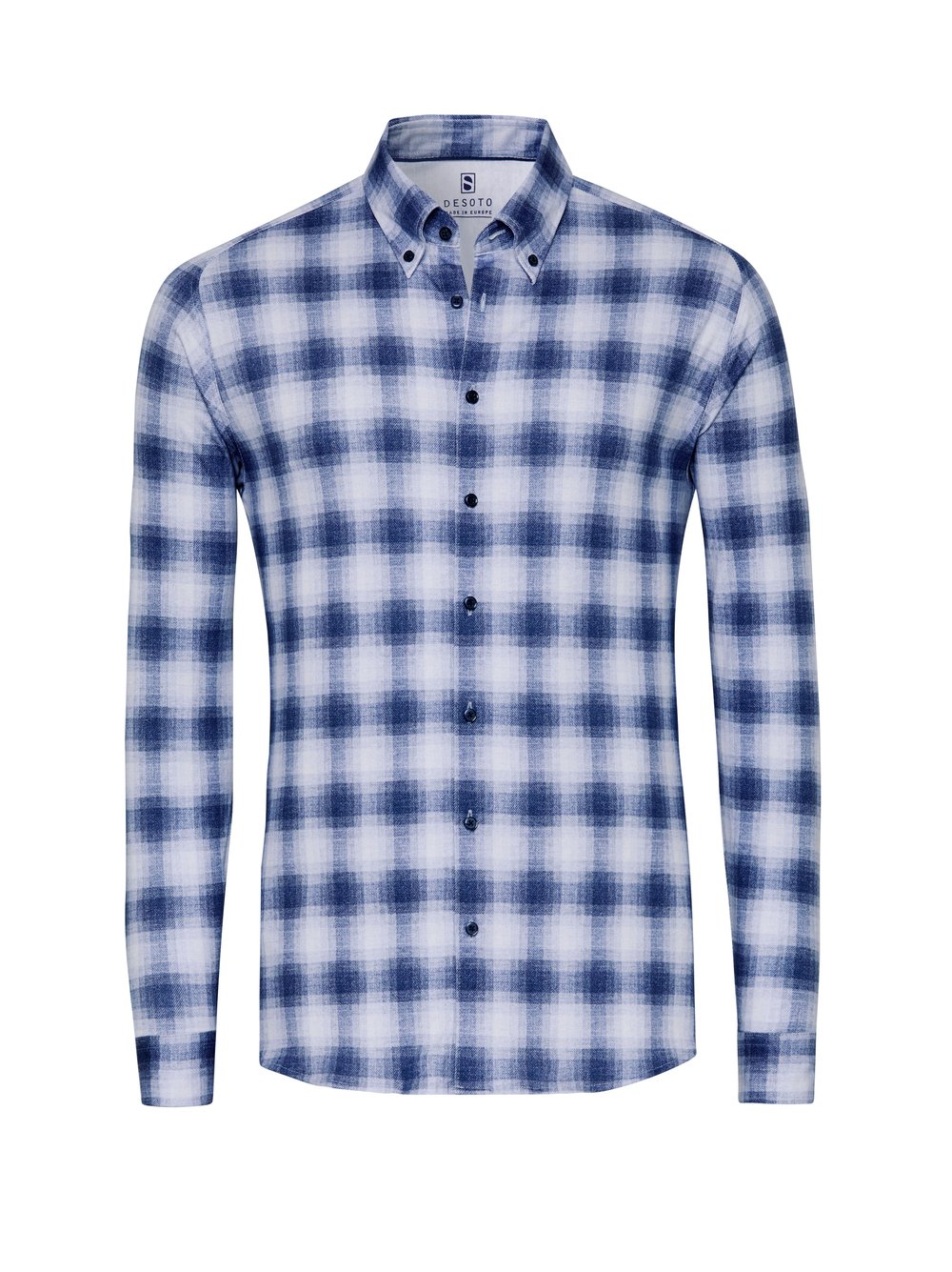 Shirt Casual Button Down blue check flannel hollow