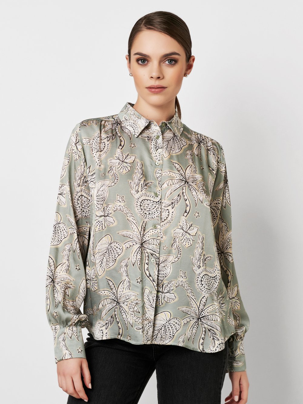 Bluse | Style »Lena« tropical print sage cream
