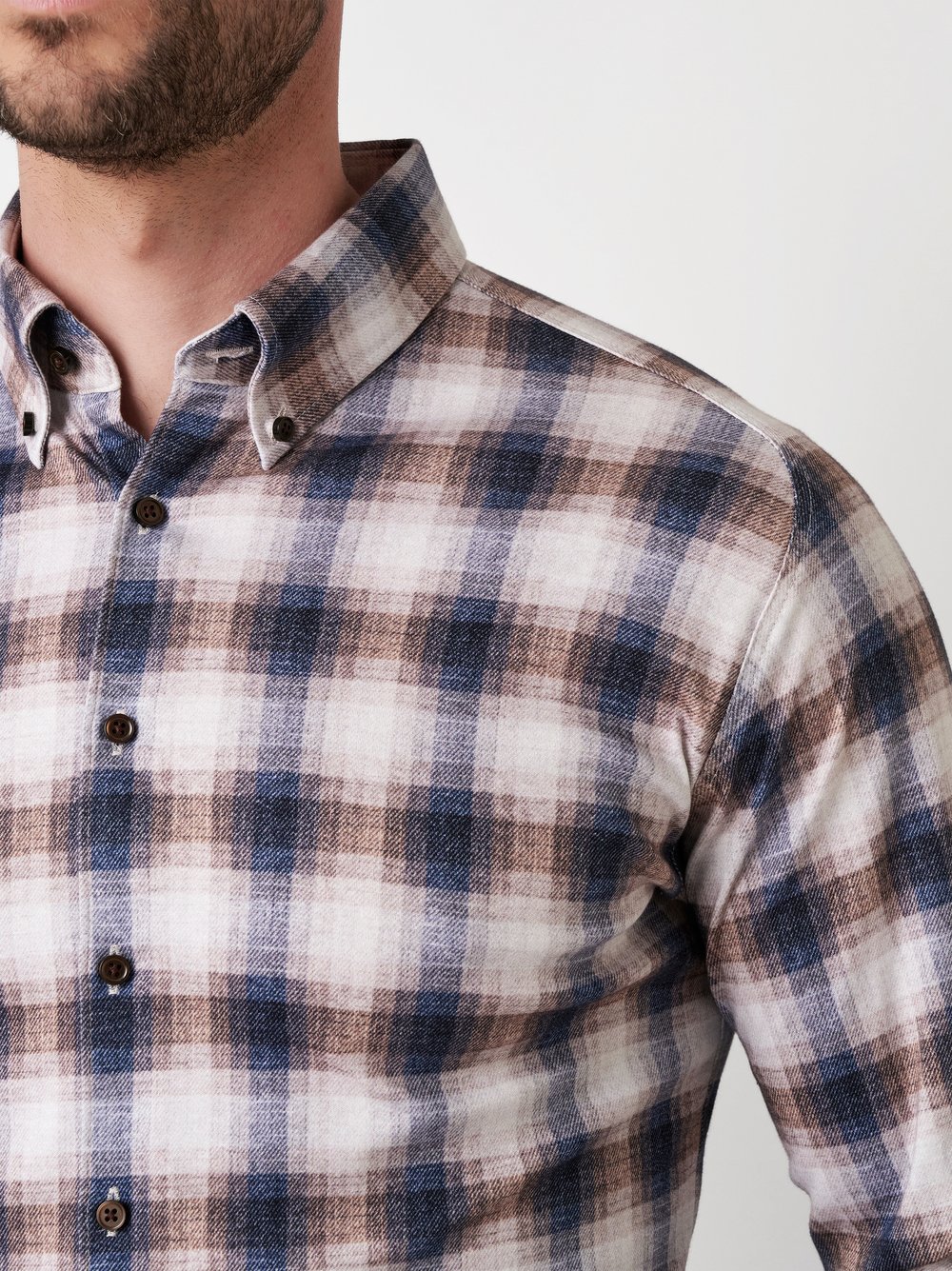 Shirt Casual Button Down sand check flannel detail view