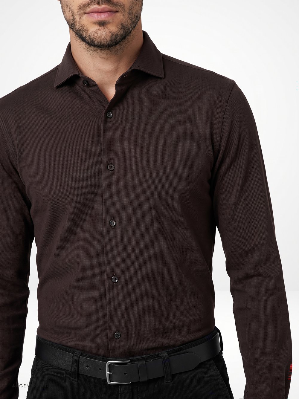 Mens shirt luxury hai in brown pique, detail view