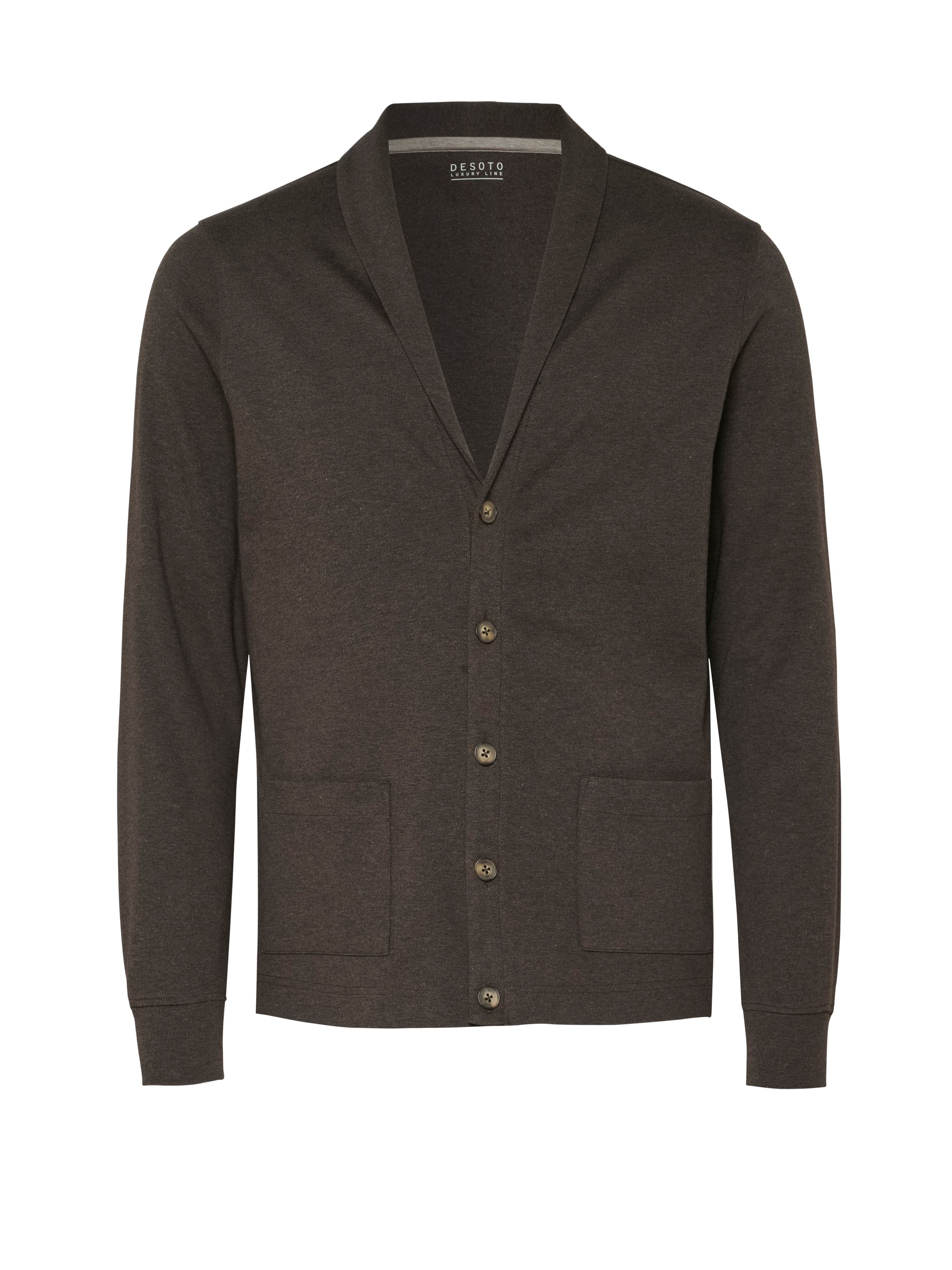Mens sweater luxury shawl in chocolate melange, product view