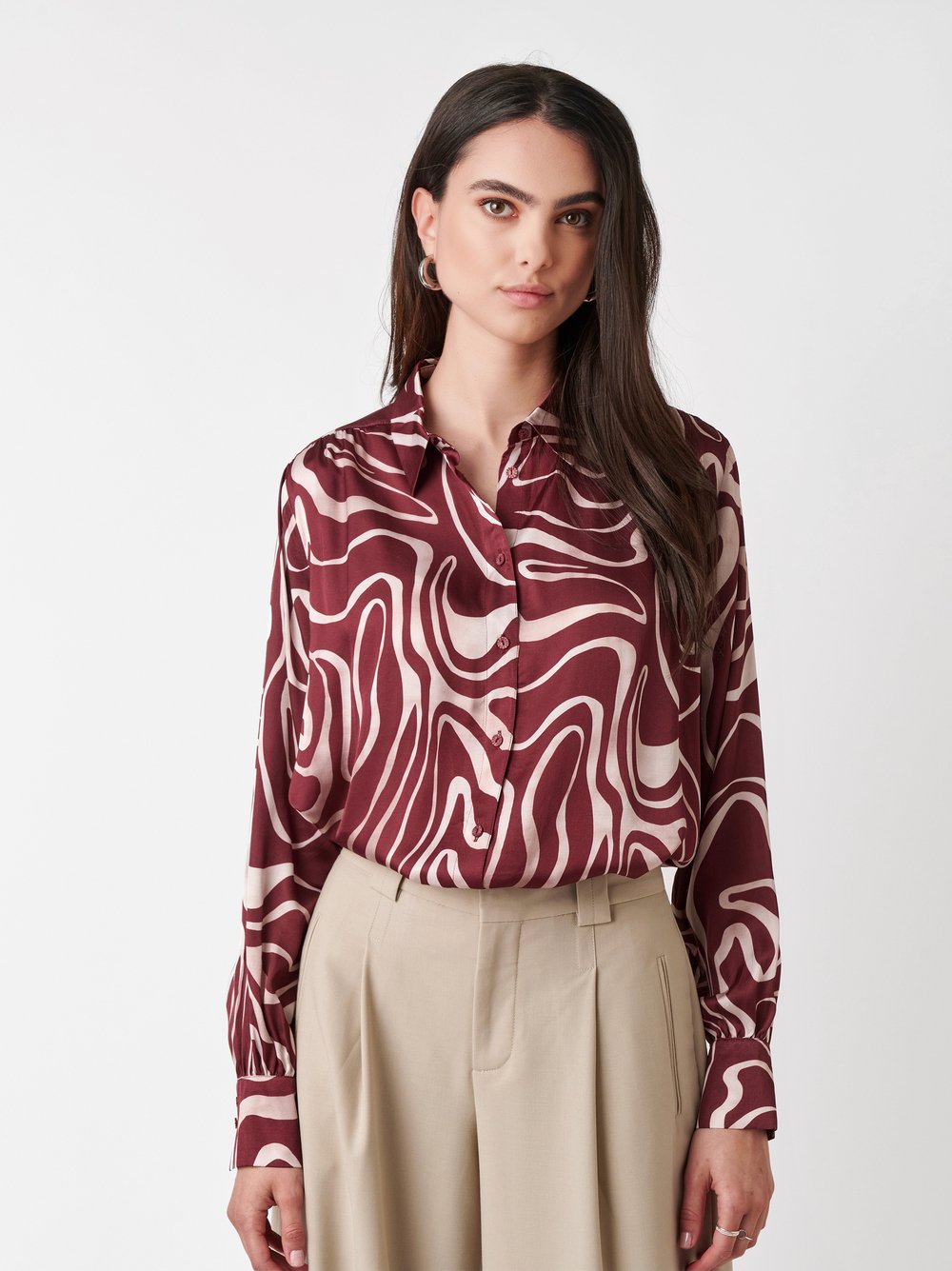 Blouse Lena waves burgundy front view