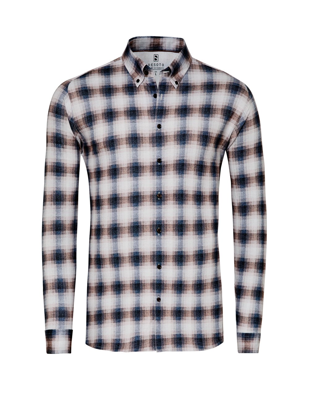 Shirt Casual Button Down sand check flannel hollow