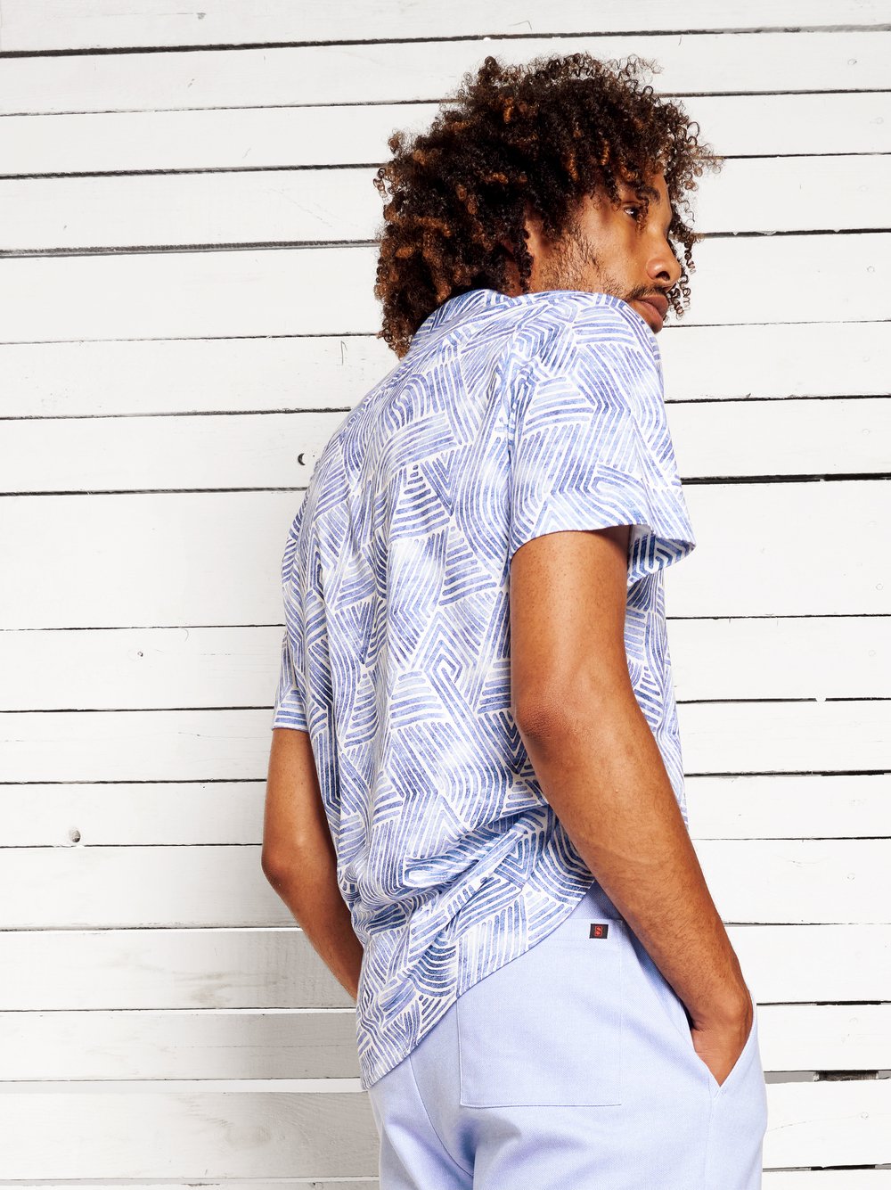 Hemd Casual Lido abstract white blue streaks Rueckansicht
