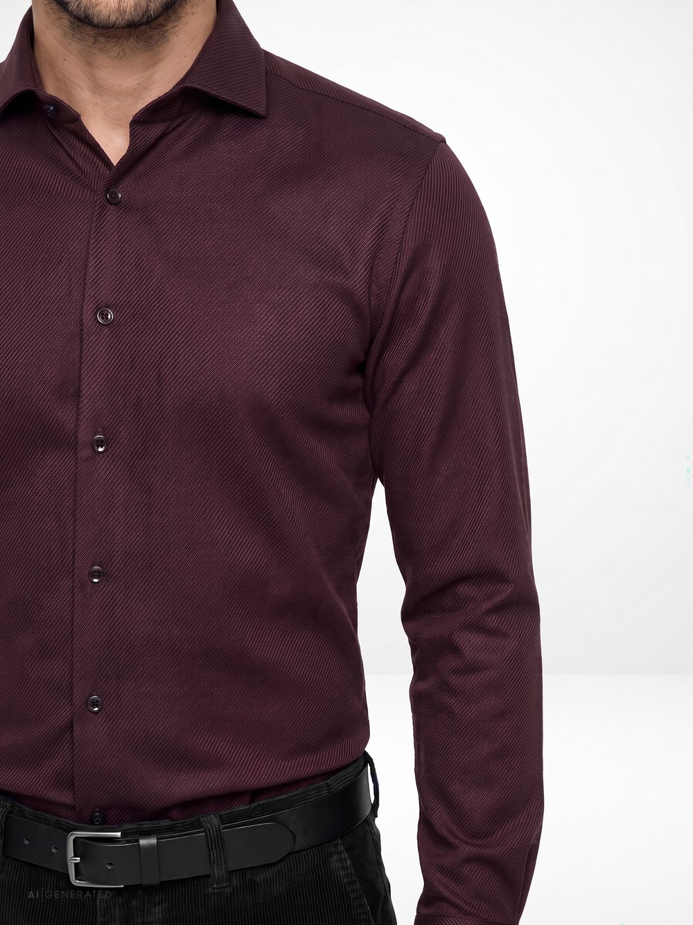 Mens shirt luxury hai in bordeaux twill, detail view