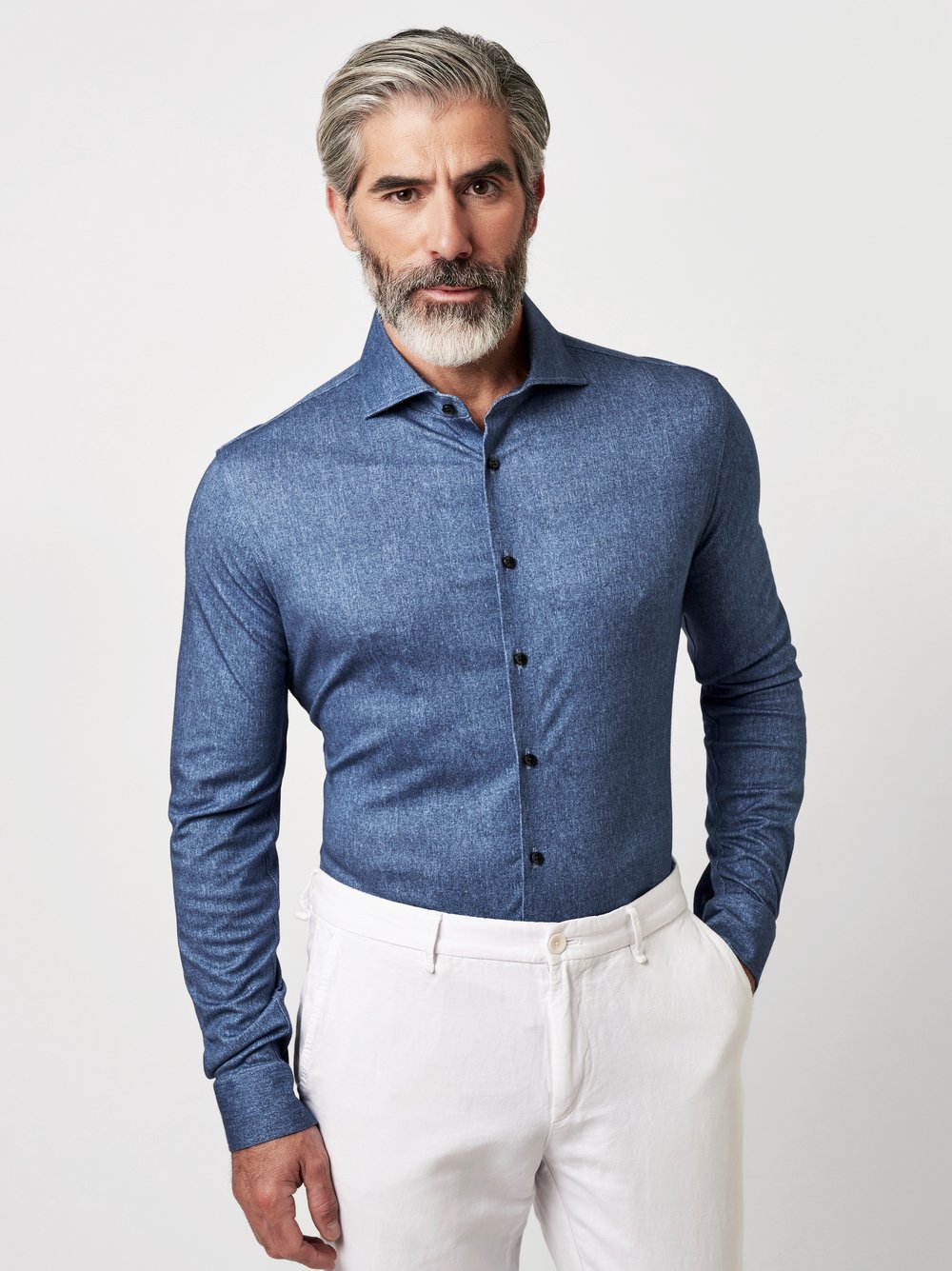 Shirt Luxury Hai blue bleached denim optic front view Shirt Luxury Hai blue bleached denim optic front view