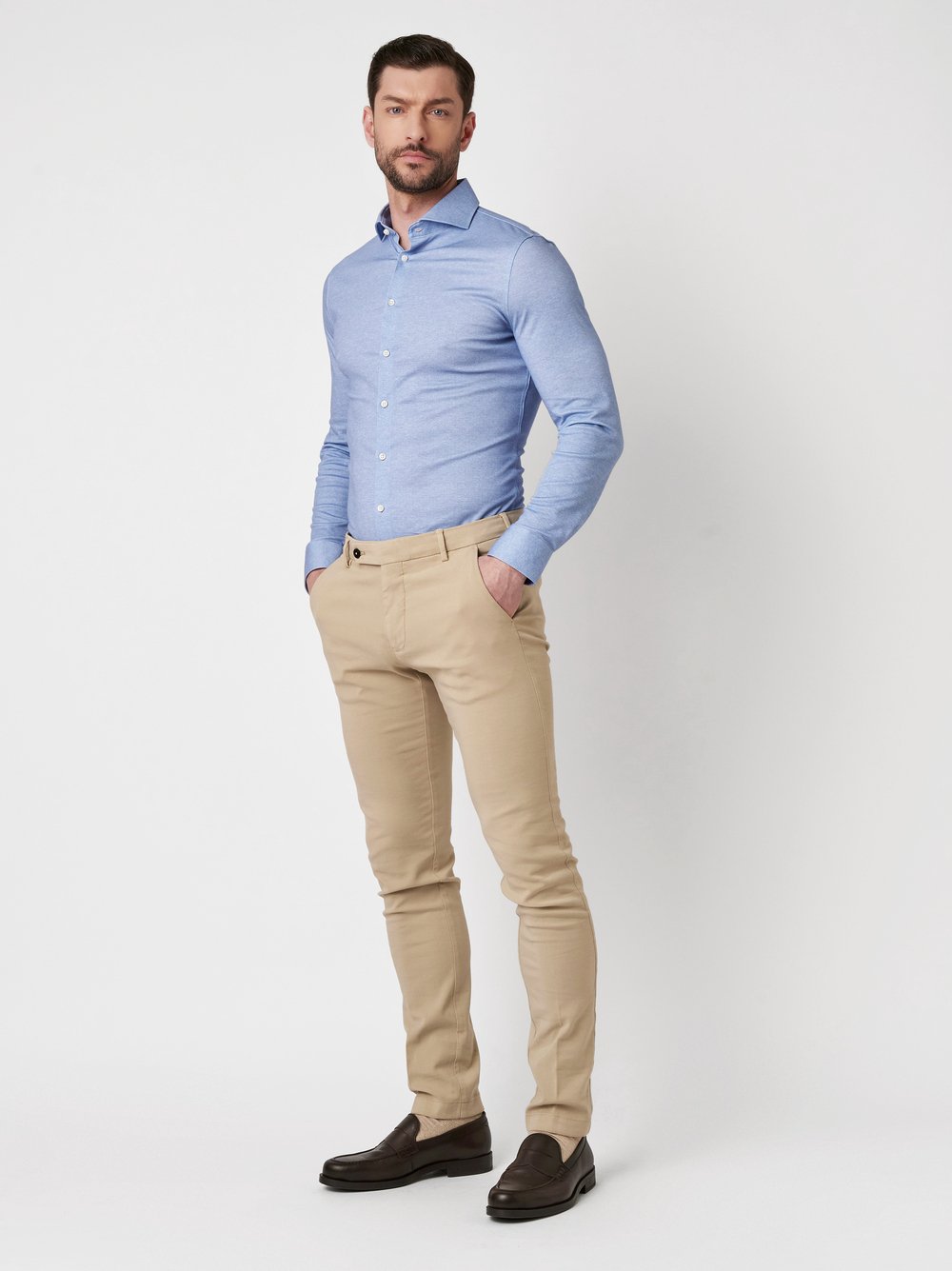 Shirt Luxury Hai light blue herringbone outfit view