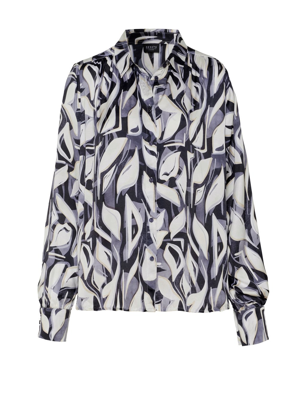 Blouse Lena abstract leaves blue hollow