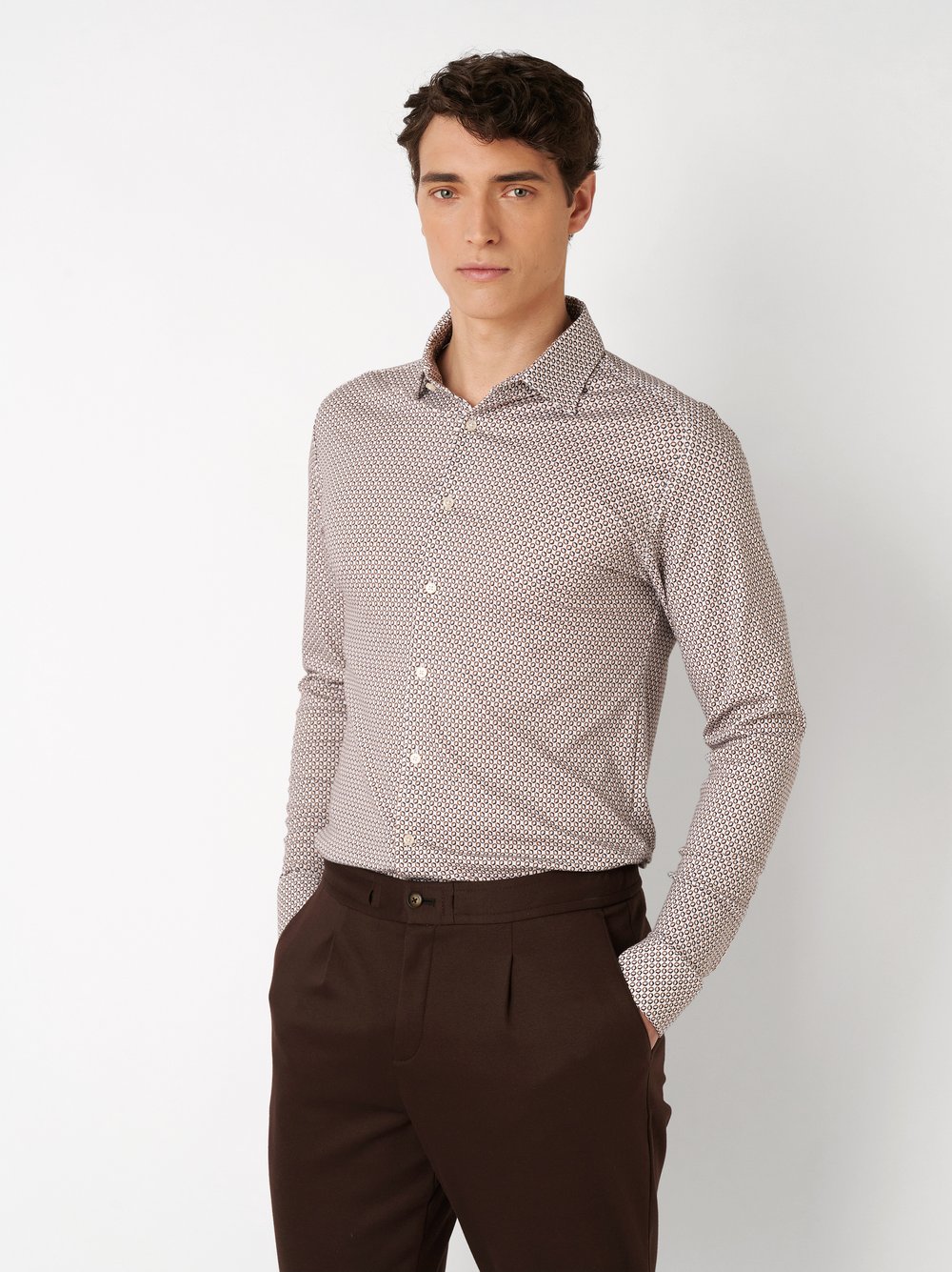 Hemd | Style »Casual Kent« white brown minimal