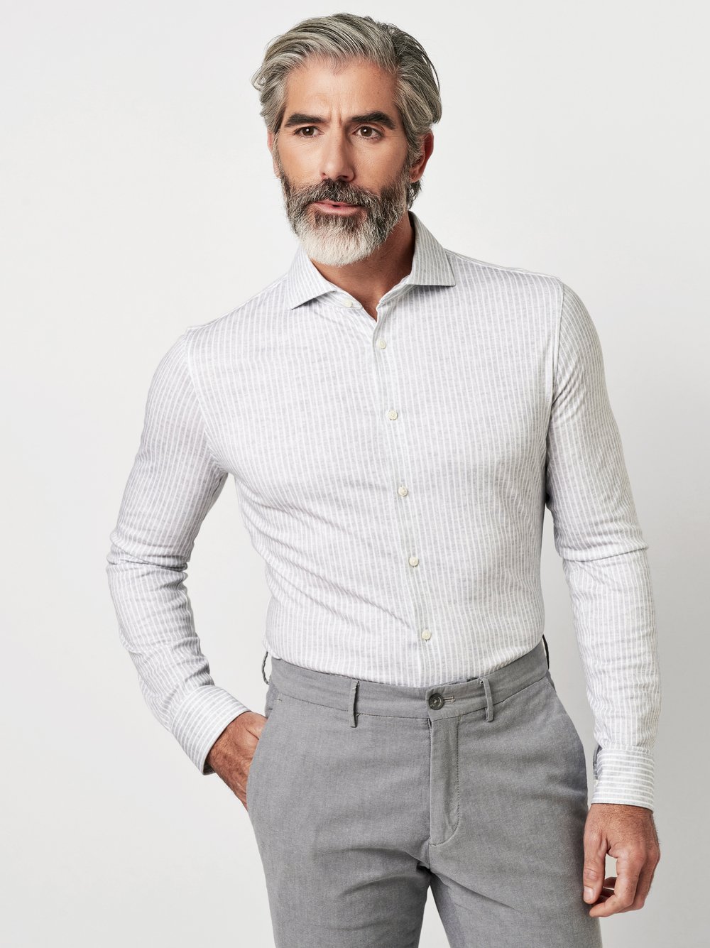 Hemd Luxury Hai light grey linen stripes Vorderansicht Hemd Luxury Hai light grey linen stripes Vorderansicht