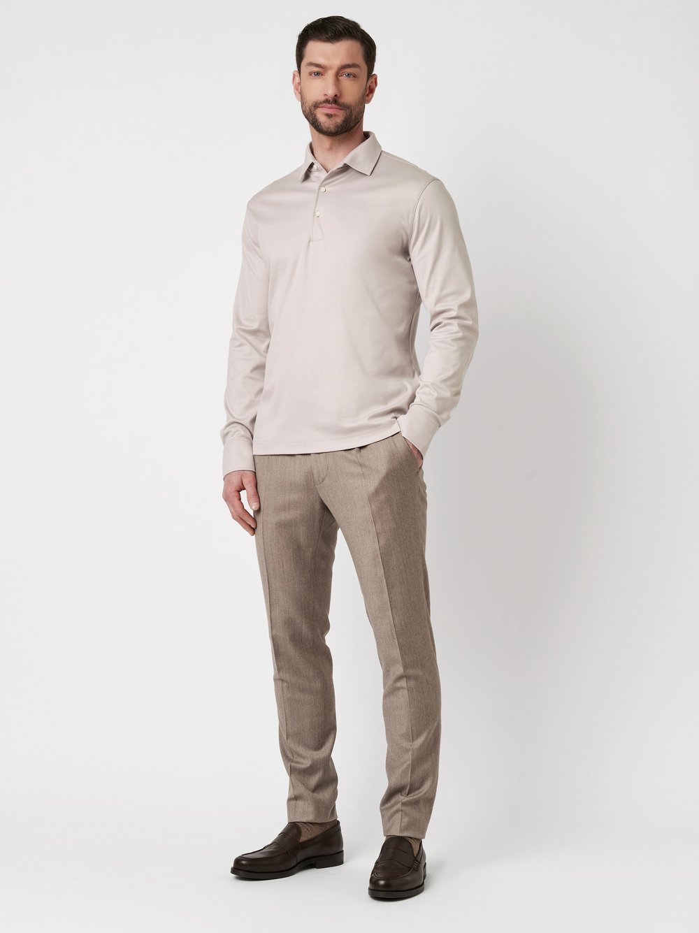 Polo Luxury Two Ply Polo Revers solid light brown outfit view