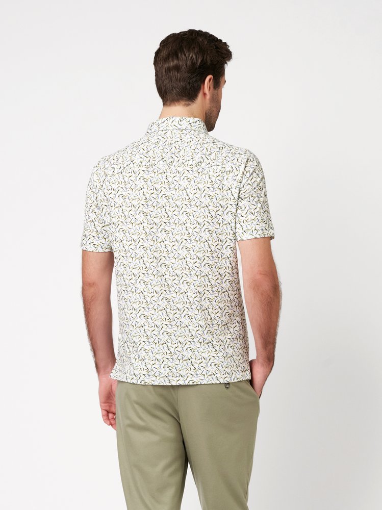 Mens Polo casual kent in green blue reed, back view worn by model