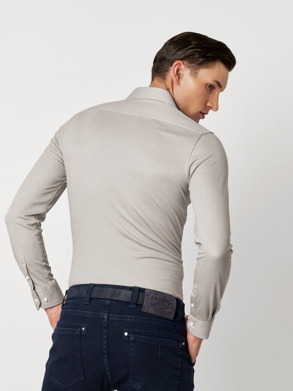 Shirt Luxury Hai light grey twill rear view Shirt Luxury Hai light grey twill rear view