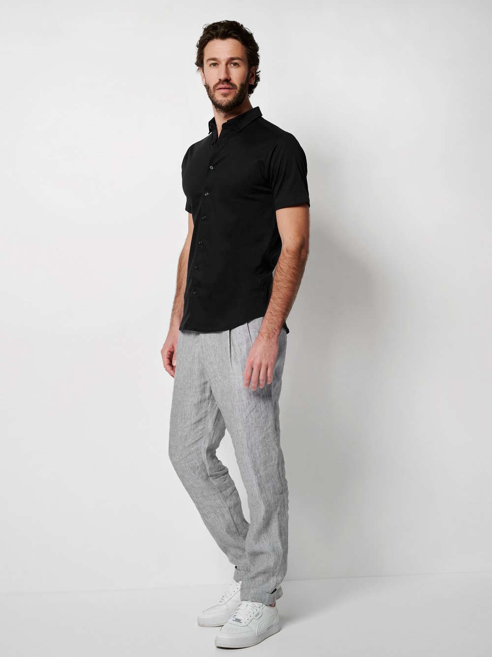 Hemd Modern Button Down solid black Outfitansicht