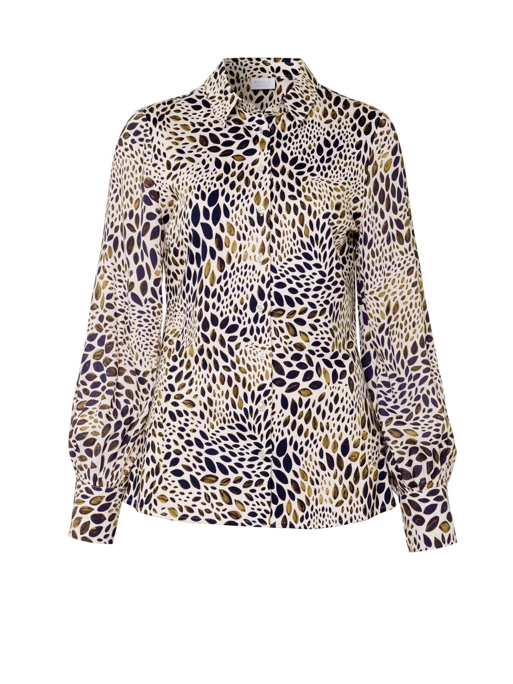 Damenbluse Pia in leaf mosaic olive, freigestellte Produktansicht