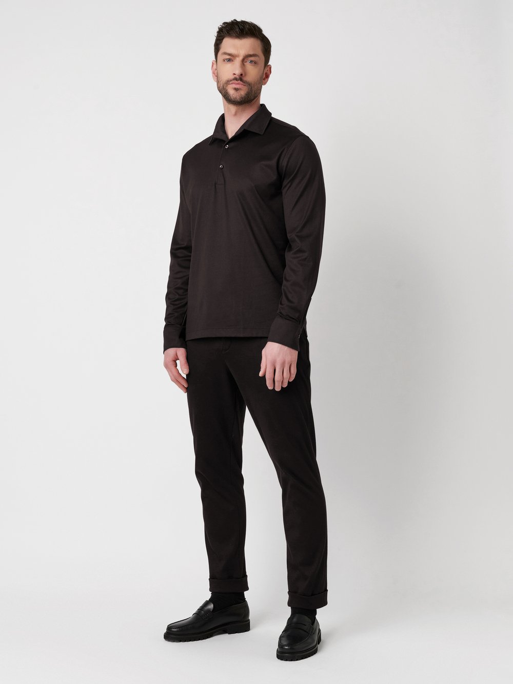 Polo Luxury Two Ply Polo Revers solid brown outfit view